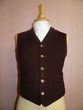 Vintage Brown Wool Waistcoat With Hand Painted Horse Head Buttons 32" Chest