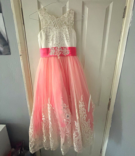 Girls pink white lace tulle - &,