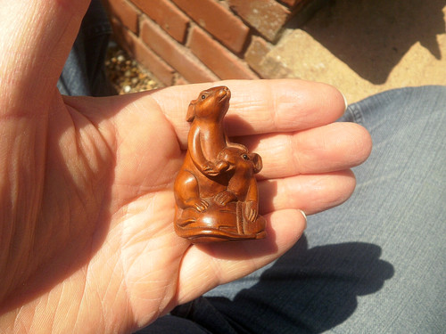 Hand carved wood netsuke - 1a,