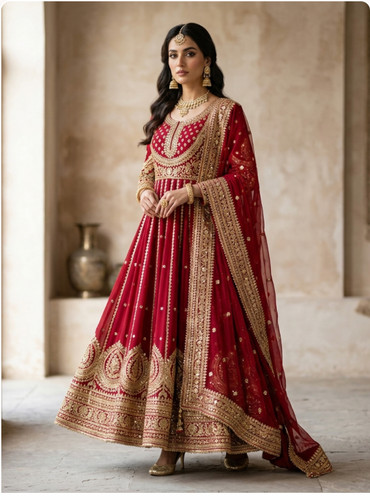 Crimson anarkali suit - anarkali,