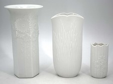 Vintage KAISER WEST GERMAN WHITE BISQUE PORCELAIN VASES x 3 - Floral