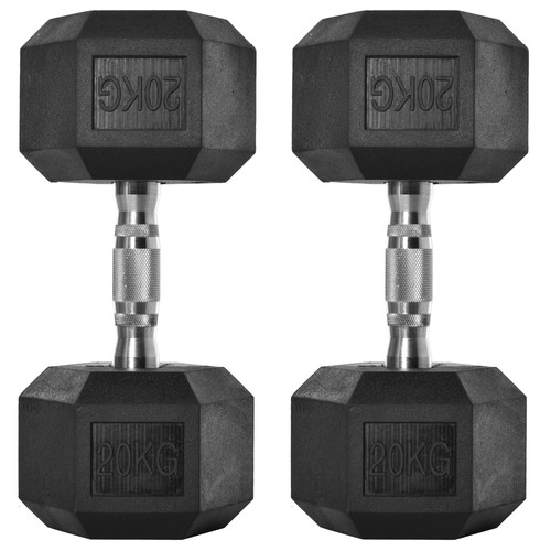 2x20kg rubber hex dumbbell - 2x20kg,