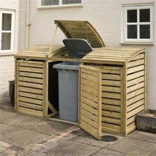 Rowlinson Triple Wheelie Bin Store Storage Pressure Treated Slatted Curved Lid