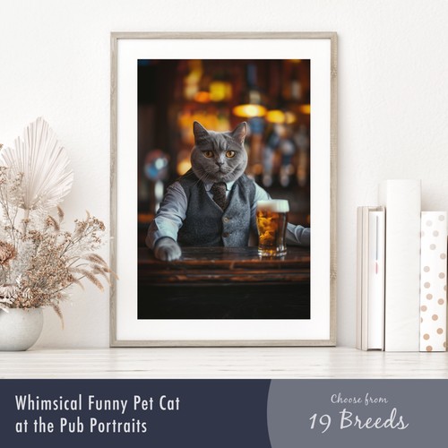 Cat the pub portrait print - pub,