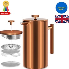 KICHLY French Press Coffee Maker, 1 Litre (8 Cups) Double Wall Stainless Steel C