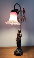 Vintage Art Nouveau Bronze Style Lamp Lady Figurine Resin 57cm Glass Shade