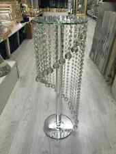 Crush Diamond 60cm Silver Mirrored Side Table Modern Glass Stand Sparkle Crystal