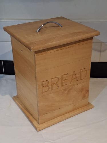 Large wooden bread bin with - wooden,
