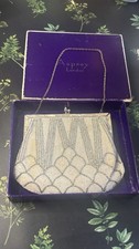 Asprey London Vintage Boxed Evening Bag Hand Beaded Mother Of Pearl Trim 1950s