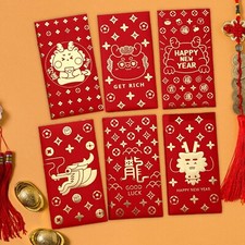 Pack of 6 pcs 2024 Chinese New Year Money Envelope Hong Bao Lai See Red Packets