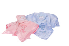 Babies Personalised Bear Comforter with heart framed footprint Satin Trim