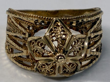 9CT YELLOW GOLD FILIGREE RING 1970S STYLE HALLMARKED 375 FLOWER