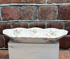 Antique Haviland Co Limoges France Celery Dish Pink Blue Roses Floral Scalloped