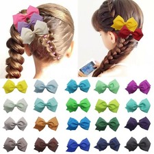 2 PACK LARGE 5inch GIRLS  big BOW  CLIPS SCHOOL HAIR ACCESSORIES  UK