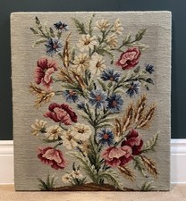 Vintage Floral Tapestry Needlepoint Picture Art Cottage Core Chintz Boho 50s