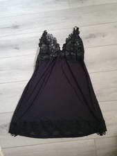BNWOT Ann Summers Black Diamante & Embroidered Lace Trim Chemise Size Large 