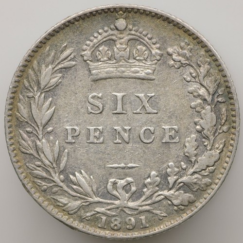 1891 sixpence silver - silver, coin