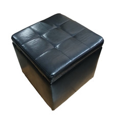 COSTWAY Linen Fabric/Faux Leather Ottoman, Pouffe Storage Toy Box with Hinge Top