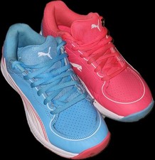 Puma 24 FH Rubber Cricket Shoes luminous blue and pink. UK Size 4