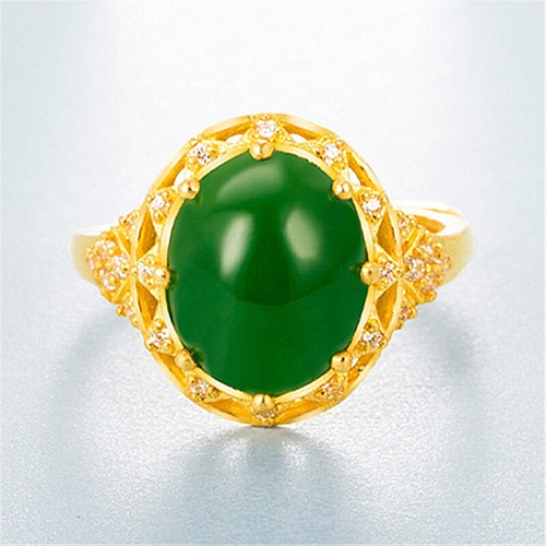 Green natural jade rings 18k - rings,