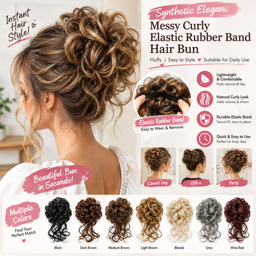 Thicker curly messy bun on - messy,