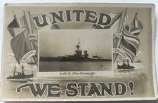 WW1. Royal Navy. HMS Marlborough. ‘United We Stand !’ Real Photograph. 1914