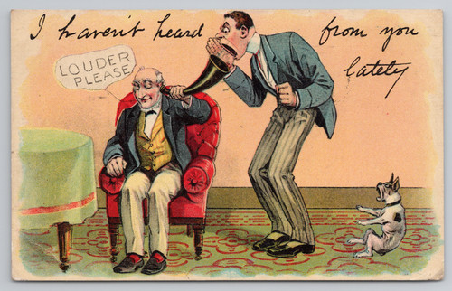 Man shouts into ear - shouts, trumpet