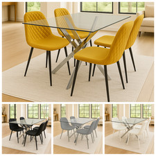 Modern Rectangula Glass Dining Table Set with 4 Leather Chairs Home Furniture