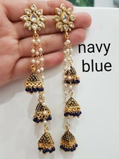 Jhumka Earrings Chain kundan Indian Pakistani Asian Jewelery Girls Women Girls