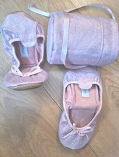 Roland Cartier Pink Sparkle Flat Pumps Folding Shoes With Bag - Size 4/37