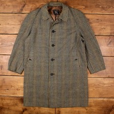 Vintage Burberry Tweed Overcoat L 80s Beige Plaid Check Coat Jacket Lined