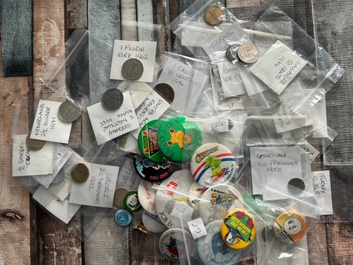 Job lot coins and - and, badges.