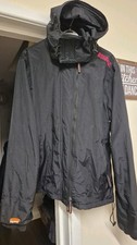 Womens Size XL Superdry Windproof Waterproof Windcheater Black Jacket Coat