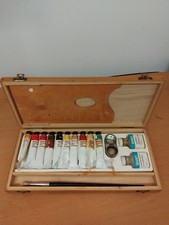 Vintage Rowney Georgian Oil Colour Set X 10 In Wooden Box Pre 1983