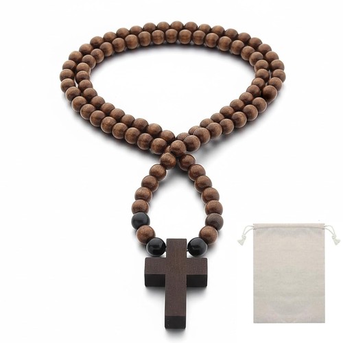 Wood rosary necklace wooden - necklace,