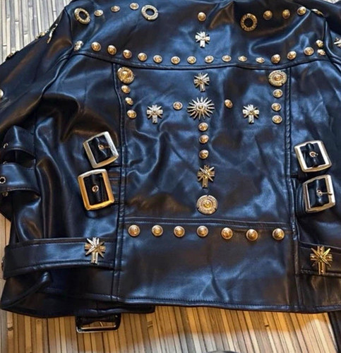 Women black leather biker - leather,