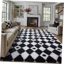 Checkered Rug 8x10 Fluffy Shag