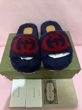 Genuine Kids Blue Faux Fur Gucci Logo Sliders Size 10UK