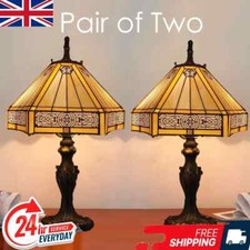 Pair of Tiffany Style Table Lamps 10inch Yellow Hexagon Shade Home Decor Bedside