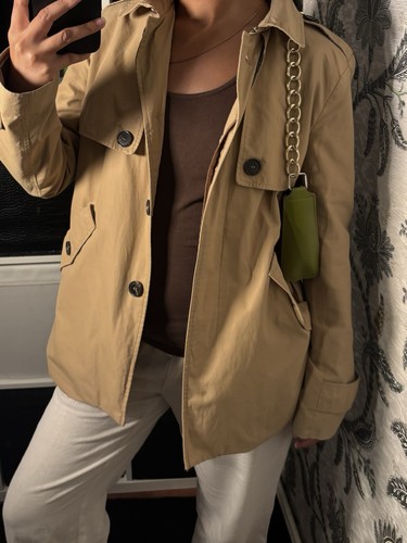 Tan mid length trench coat - tan,