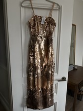 Karen Millen Gold Sequin Disc Midaxi Maxi/Midi Strappy Party Dress size 6