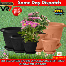 Large Plastic Planters Flower Pots Modern Decorative Planters Black & Clay 43cm