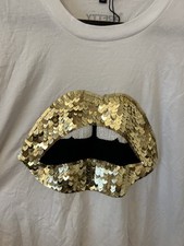 Markus Lupfer Gold Sequin Lip Tee In White Size M