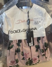 Dolce & Gabbana Baby Girls Dress With Pink Roses NWT 6/9m Ret $545
