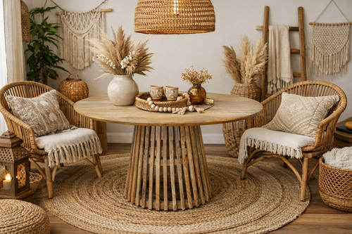 Round mango wood - wood, dining