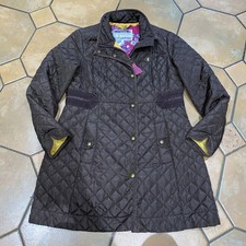 Joules Quilted Padded Long Jacket Coat Riding Travel Size 14 Brown Work 