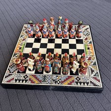 Rustic Inca v conquistadors Red Clay Pottery folding Chess Set Board 