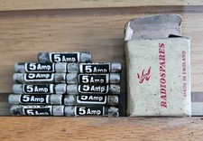 Vintage Radiospares 5 Amp Glass Cartridge Fuses x 11 in original box (30mm long)