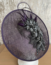 Jacques Vert Collection Hatinator Fascinator Purple Pewter Feathers Embellished