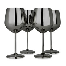 4 Pack Metallic Black Metal Wine Glasses Drinking Glassware Christmas Xmas Gift